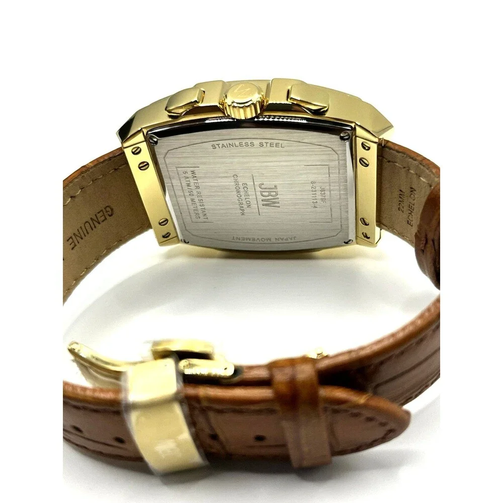 JBW Echelon Men's Chronograph Watch Gold Tone Brown Leather New Open Box